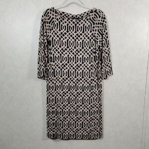 6199 J. McLaughlin tan & black 3/4 sleeve knit dress S